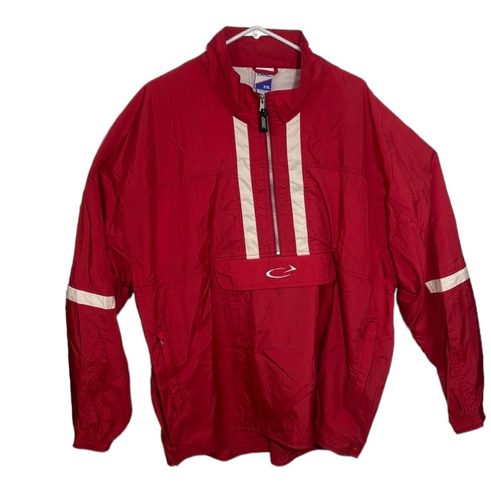 VINTAGE 90’s Bike Windbreaker 1/2 Zip Kangaroo Pouch Red
